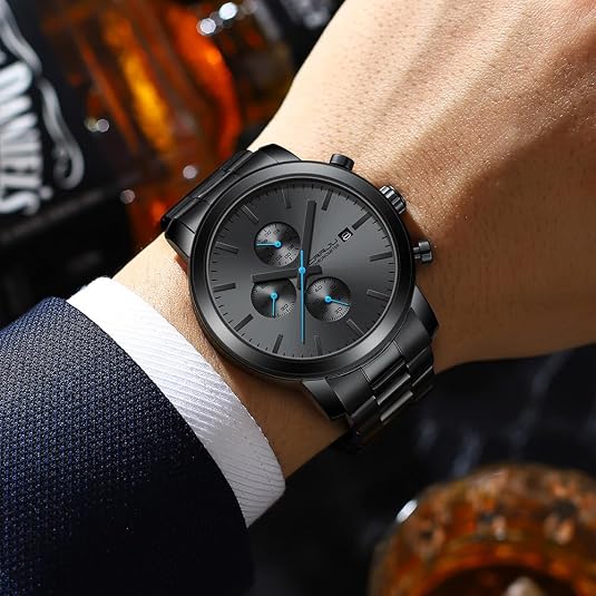 Black Multi-Dial Watch with Metal Bracelet — view 1